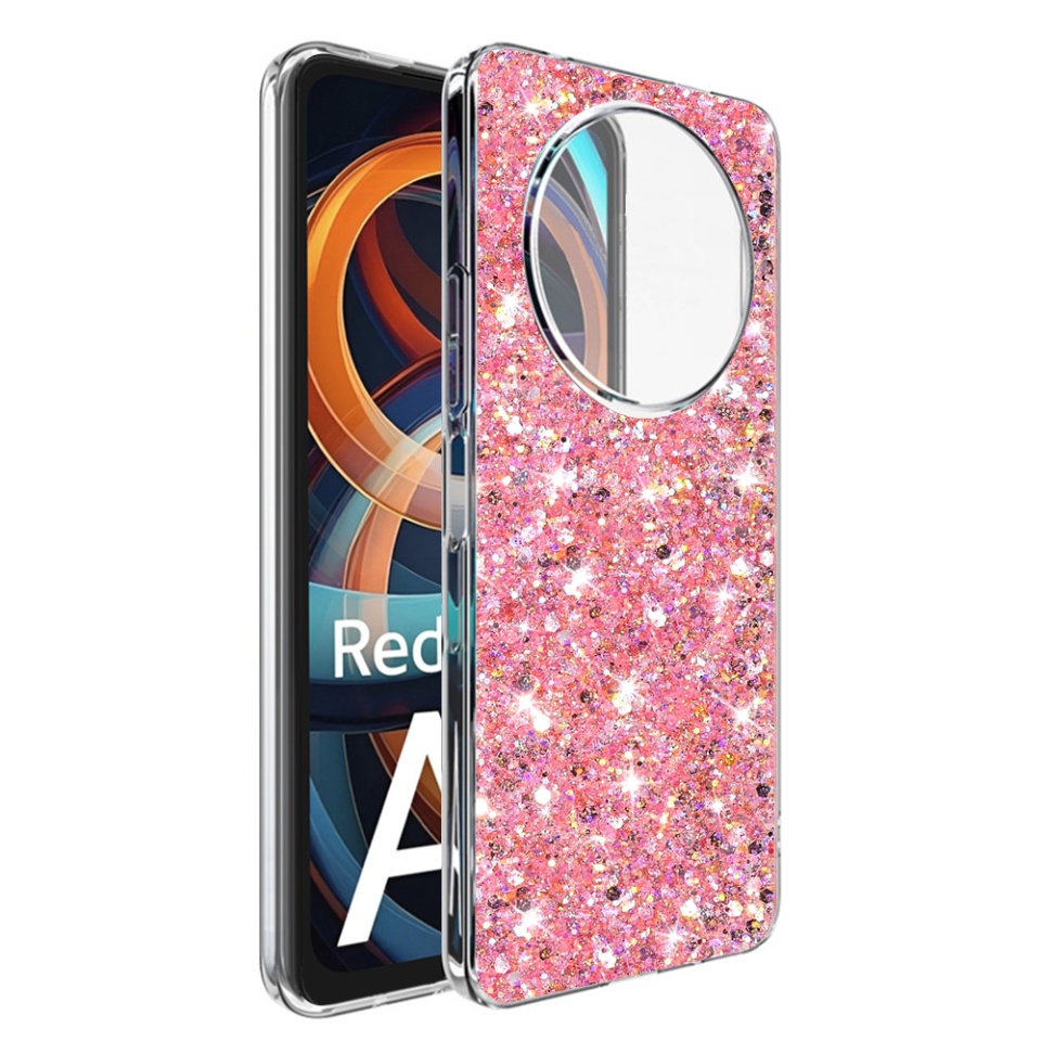 Husa pentru Xiaomi Redmi A3 , Fundal Detasabil, din Silicon cu Sclipici, Design Stralucitor, Protectie Completa - Roz