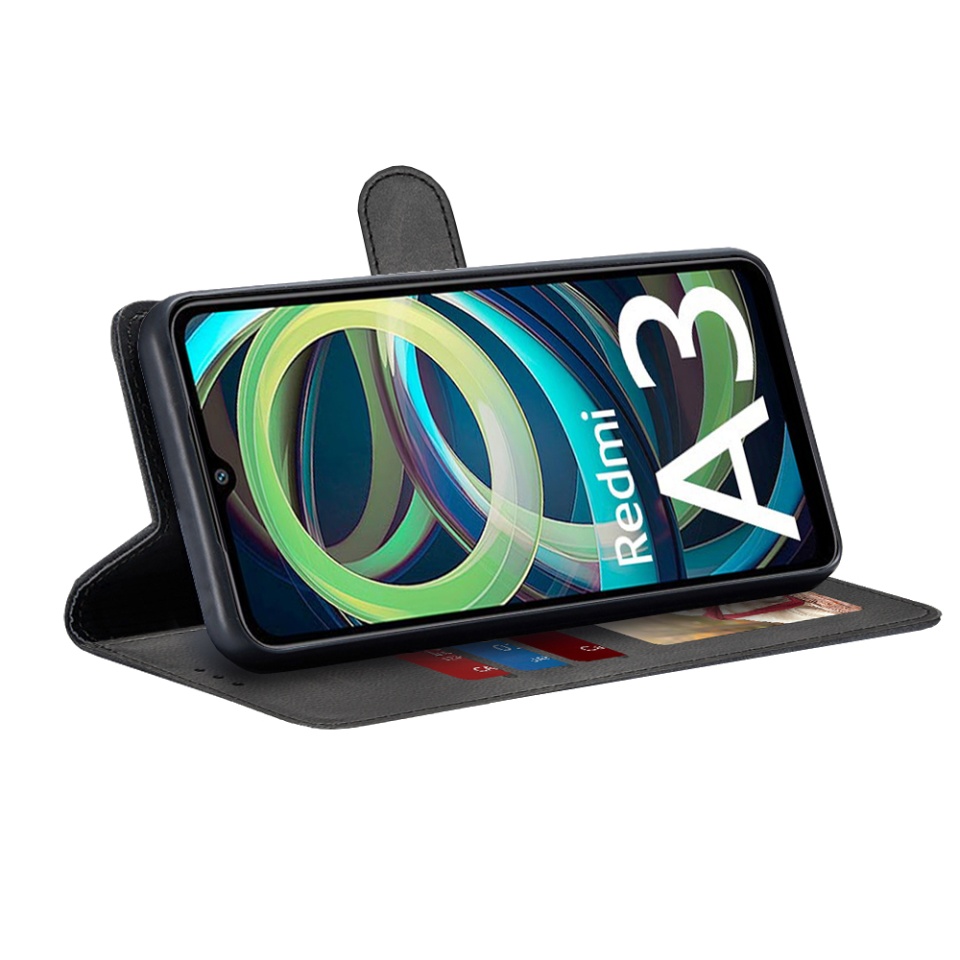 Husa pentru Xiaomi Redmi A3 / Redmi A3x, SKYDDAR INNOVATION, Diary Book, tip carte, cu Portofel Interior, Antisoc, Negru, set cu sticker - 1 | YEO