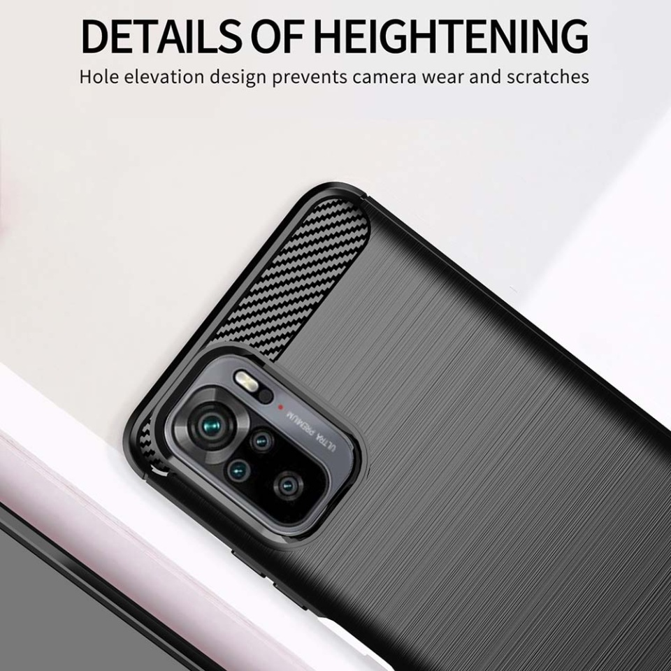 Husa pentru Xiaomi Redmi Note 10 4G / Redmi Note 10S / Poco M5s, SKYDDAR INNOVATION, Carbon Silicone, din Silicon Slim, cu textura Fibra Carbon, set cu sticker, Negru - 3 | YEO