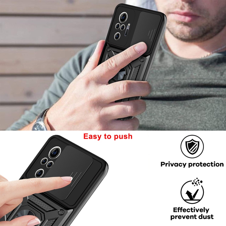 Husa pentru Xiaomi Redmi Note 10 Pro / Redmi Note 10 Pro Max cu inel magnetic si protectie camera Skyddar CamShield - Negru - 3 | YEO