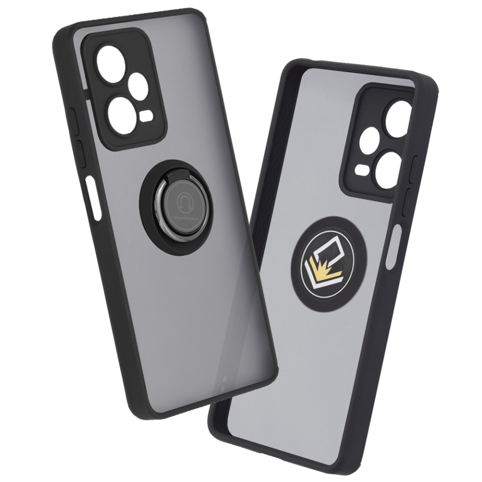 Husa pentru Xiaomi Redmi Note 12 Pro+, SKYDDAR INNOVATION, Glinth cu Inel Rotativ 360° Magnetic, Negru, set cu sticker