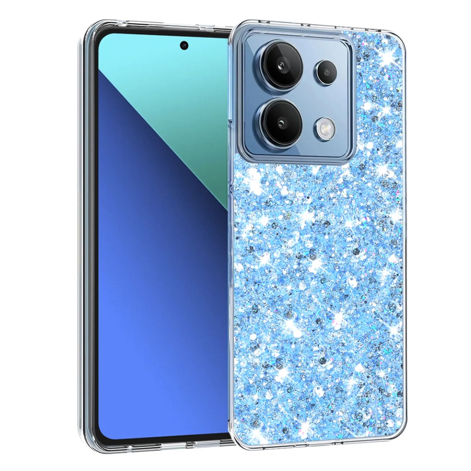 Husa pentru Xiaomi Redmi Note 13 4G , Fundal Detasabil, din Silicon cu Sclipici, Design Stralucitor, Protectie Completa - Bleu