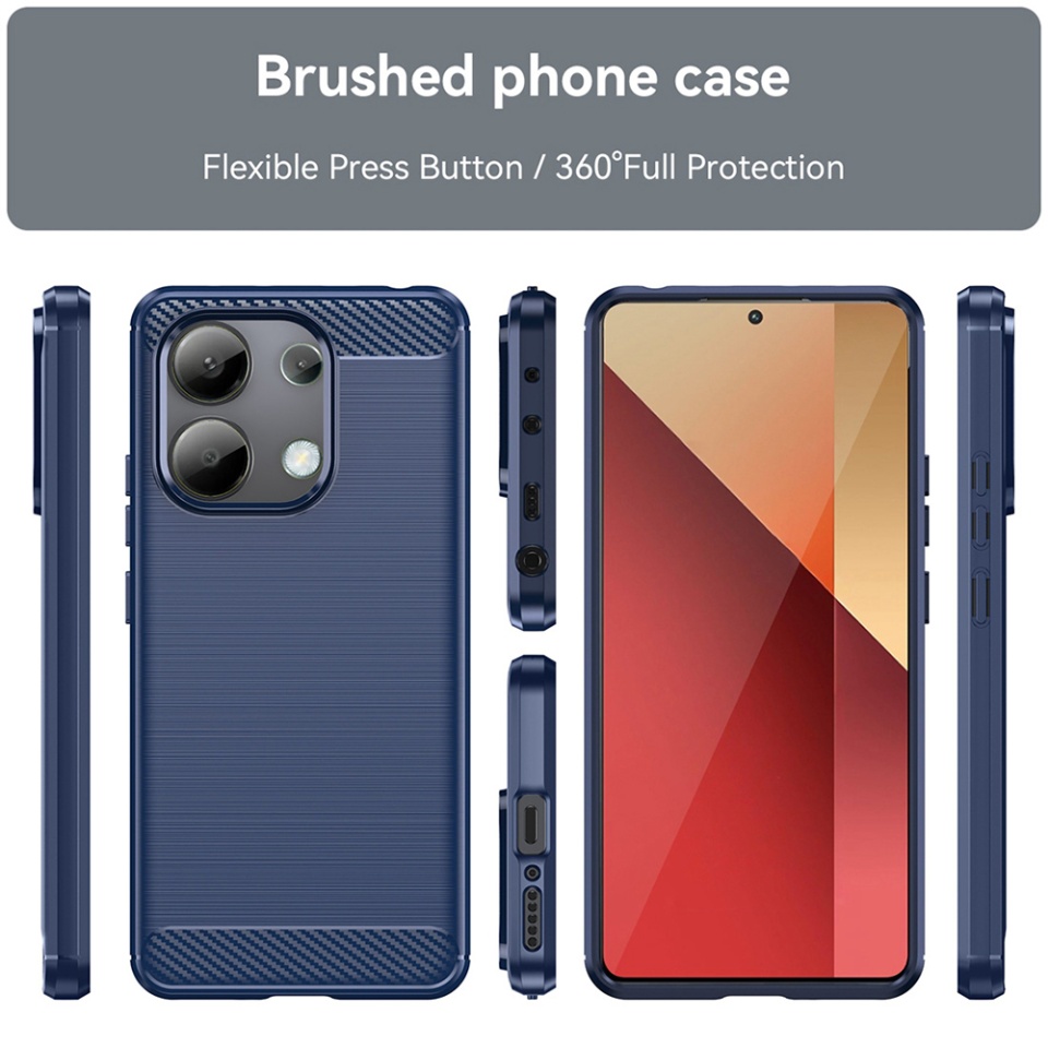 Husa pentru Xiaomi Redmi Note 13 4G, SKYDDAR INNOVATION, Carbon Silicone, din Silicon Slim, cu textura Fibra Carbon, set cu sticker, Albastru - 1 | YEO
