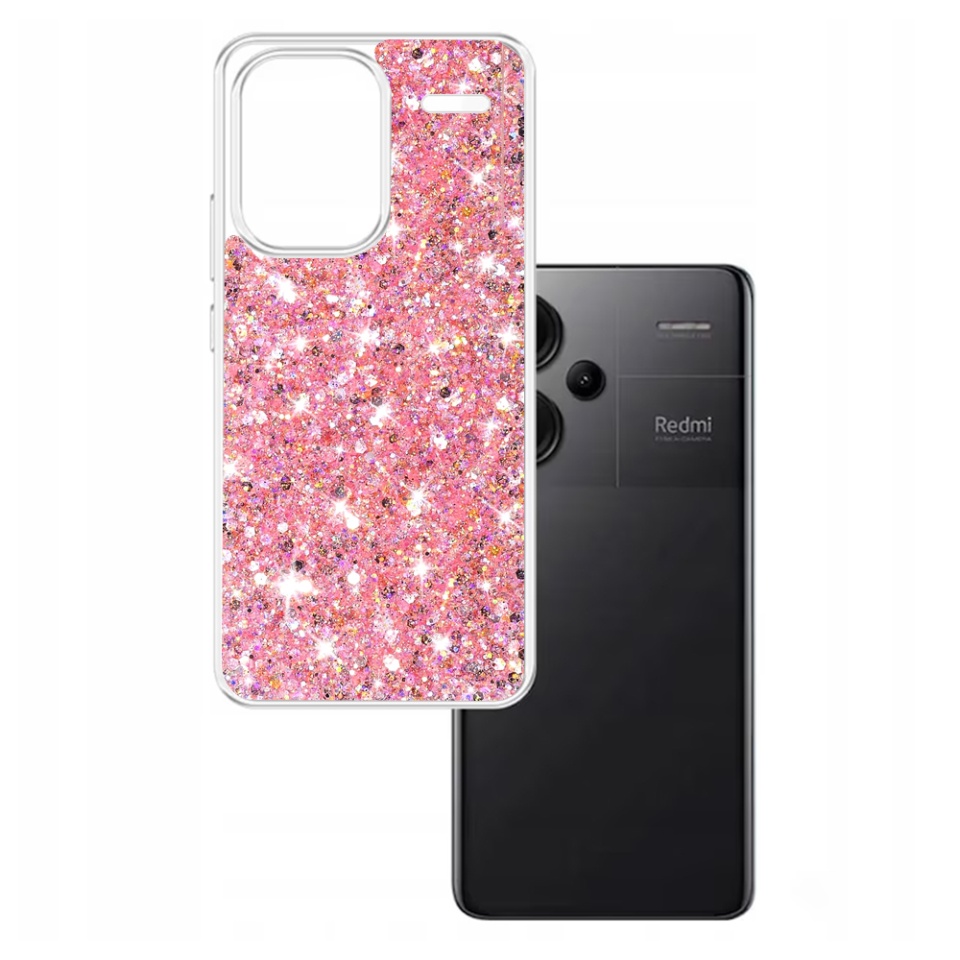 Husa pentru Xiaomi Redmi Note 13 Pro+ 5G , Fundal Detasabil, din Silicon cu Sclipici, Design Stralucitor, Protectie Completa - Roz