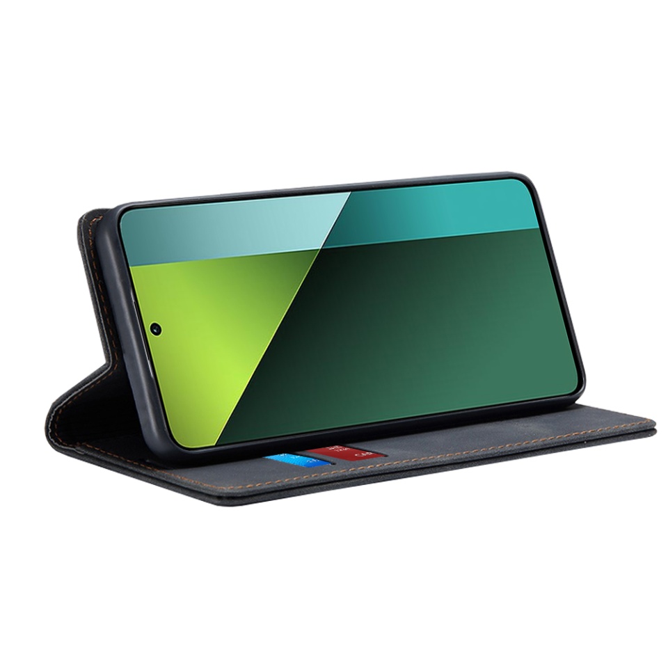 Husa pentru Xiaomi Redmi Note 13 Pro 5G / Poco X6, SKYDDAR INNOVATION, Soft Wallet, tip Carte din piele Eco Premium, cu Portofel Interior, Negru, set cu sticker - 1 | YEO