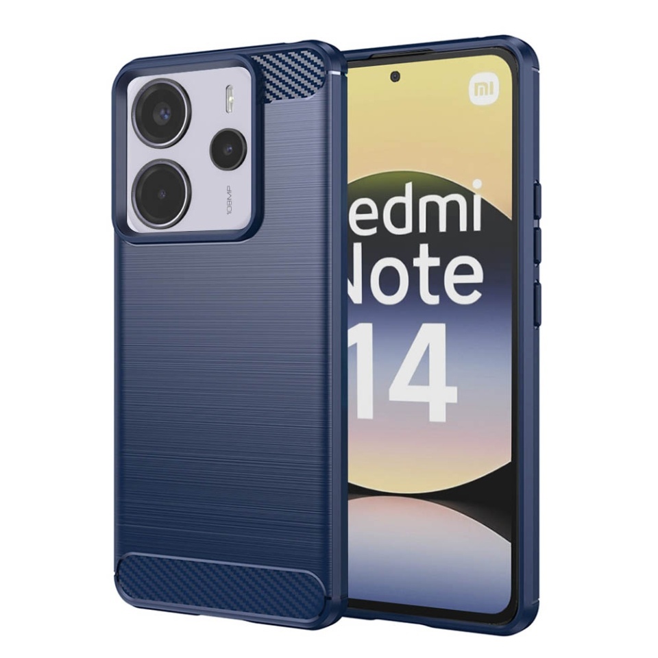 Husa pentru Xiaomi Redmi Note 14 4G (Regional), SKYDDAR INNOVATION, Carbon Silicone, din Silicon Slim, cu textura Fibra Carbon, set cu sticker, Albastru