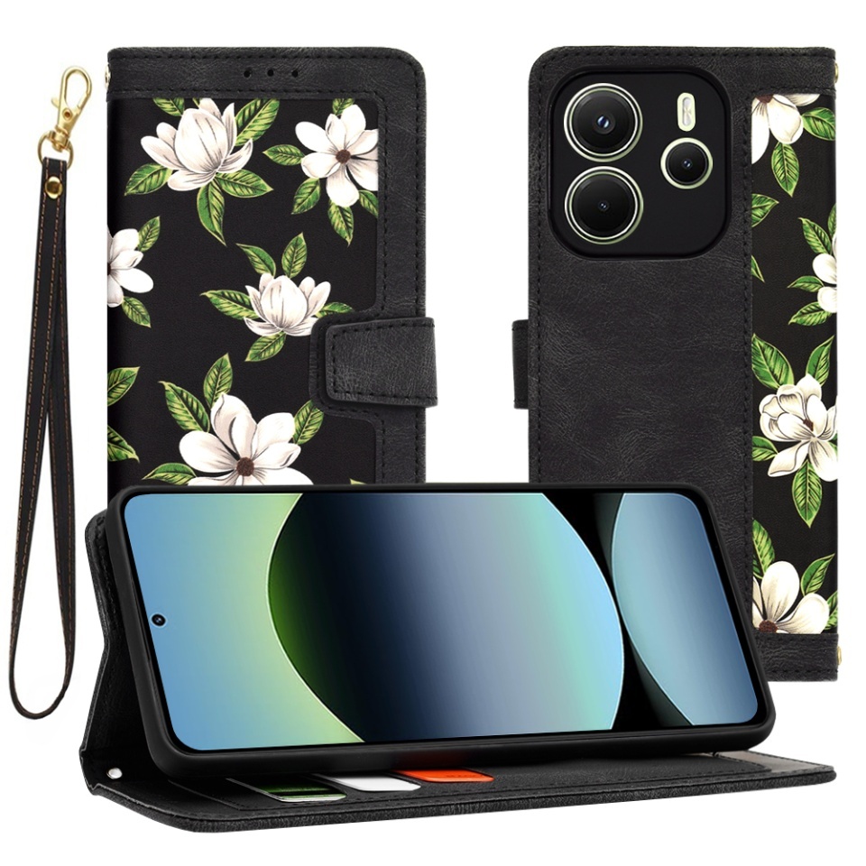 Husa pentru Xiaomi Redmi Note 14 4G (Regional), SKYDDAR INNOVATION, Flipcraft din Piele Ecologică, Stand Integrat, Buzunare pentru Carduri, set cu sticker, Negru