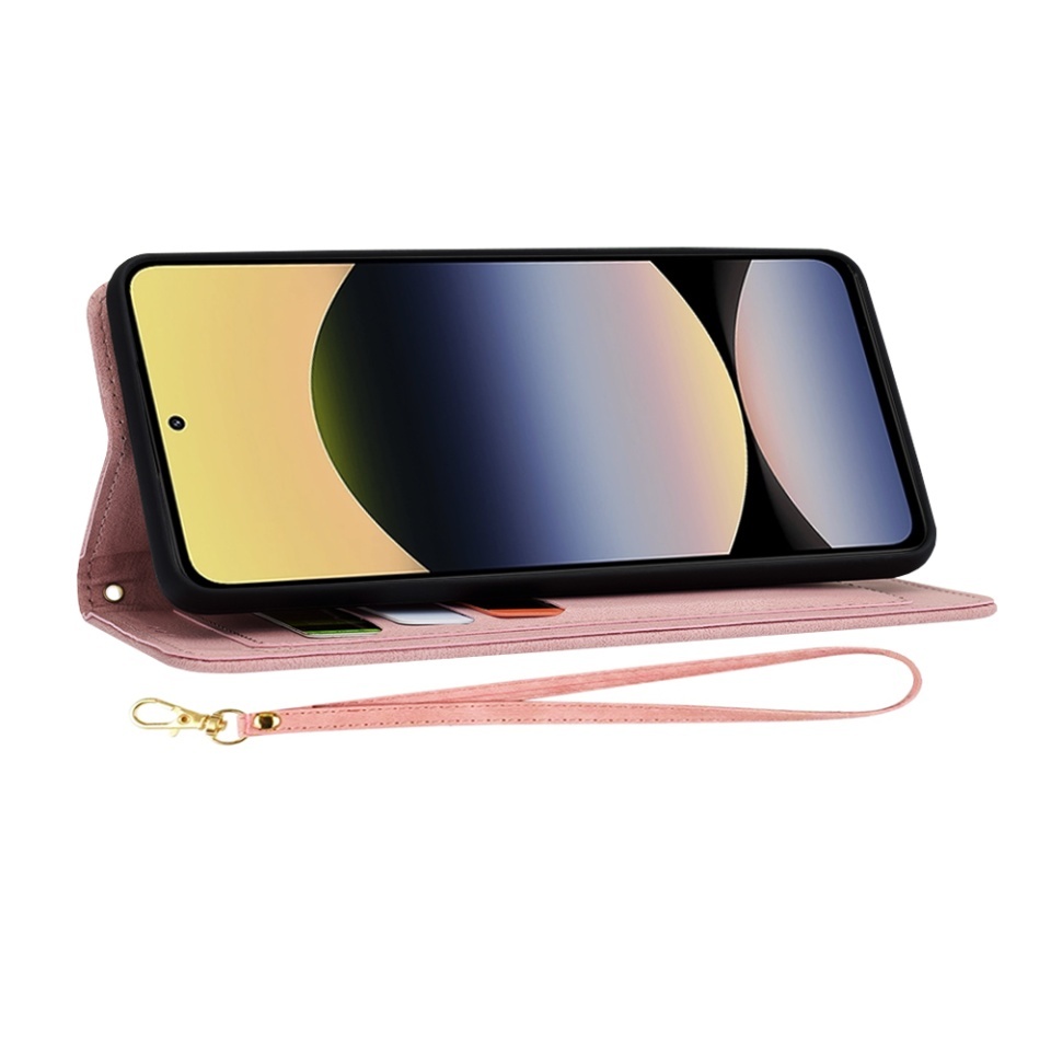 Husa pentru Xiaomi Redmi Note 14 5G, SKYDDAR INNOVATION, Flipcraft din Piele Ecologică, Stand Integrat, Buzunare pentru Carduri, set cu sticker, Roz - 3 | YEO