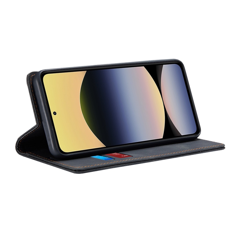 Husa pentru Xiaomi Redmi Note 14 5G, SKYDDAR INNOVATION, Soft Wallet, tip Carte din piele Eco Premium, cu Portofel Interior, Negru, set cu sticker - 1 | YEO