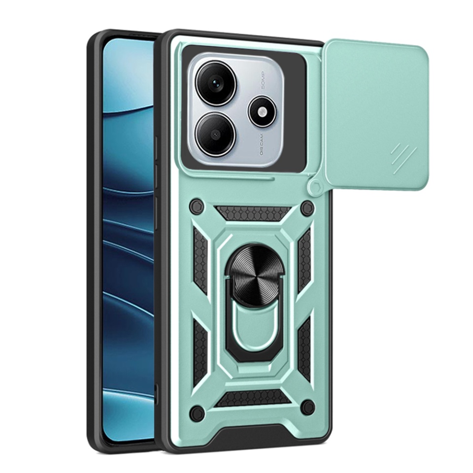 Husa pentru Xiaomi Redmi Note 14 cu inel magnetic si protectie camera Skyddar CamShield - Verde