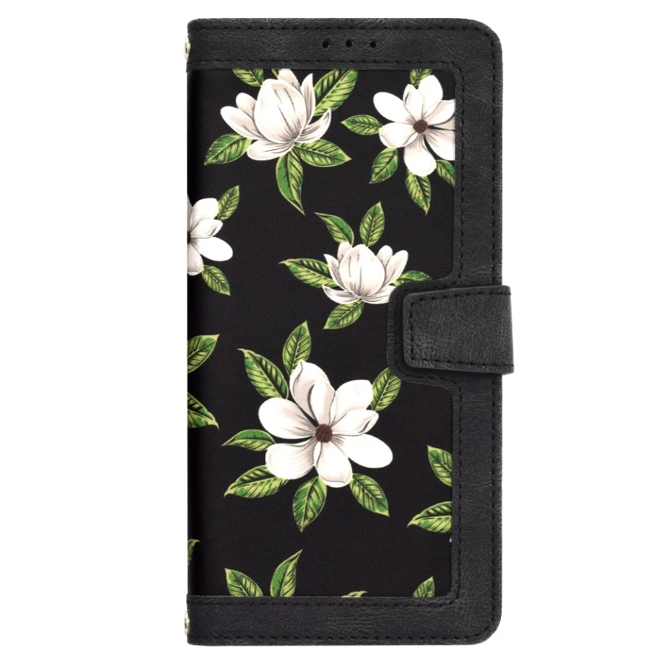 Husa pentru Xiaomi Redmi Note 14 din Piele Ecologică cu Design Floral, Protecție 360°, Stand Integrat, Buzunare pentru Carduri, SKDR Floral Wallet - Negru