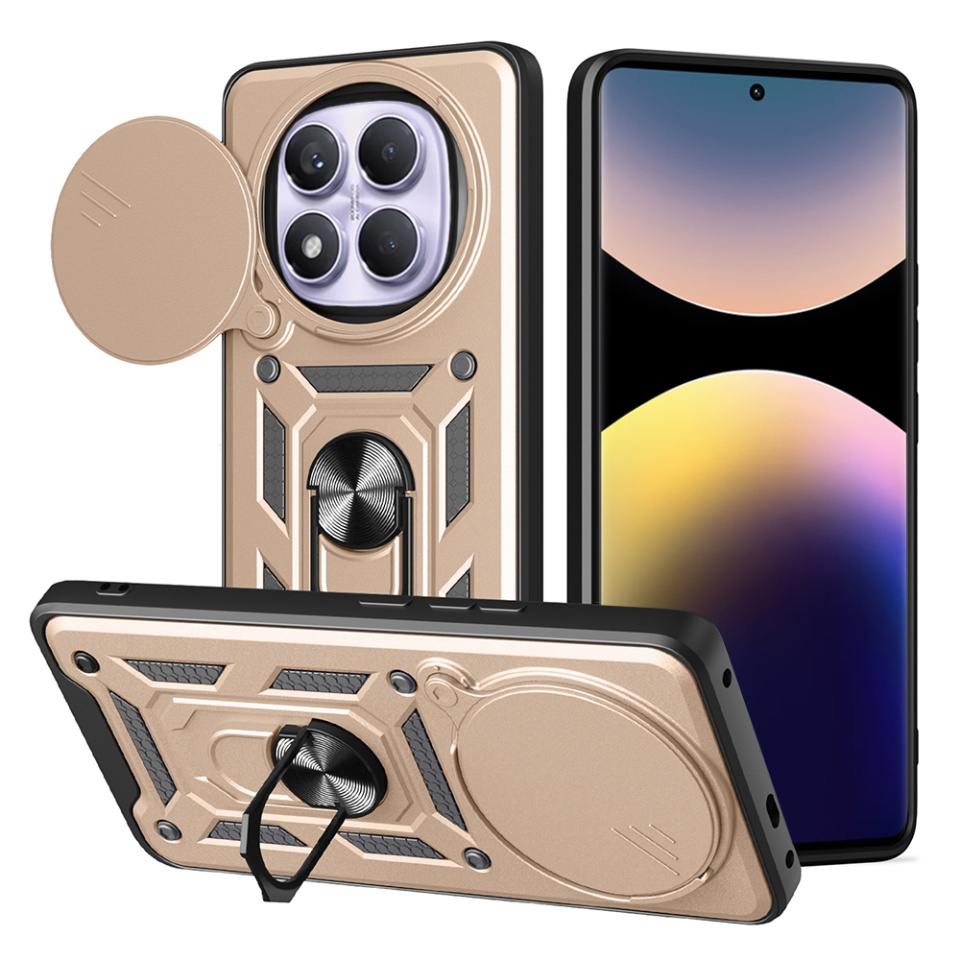 Husa pentru Xiaomi Redmi Note 14 Pro 4G, SKYDDAR INNOVATION, CamShield, Inel magnetic, set cu sticker, Auriu
