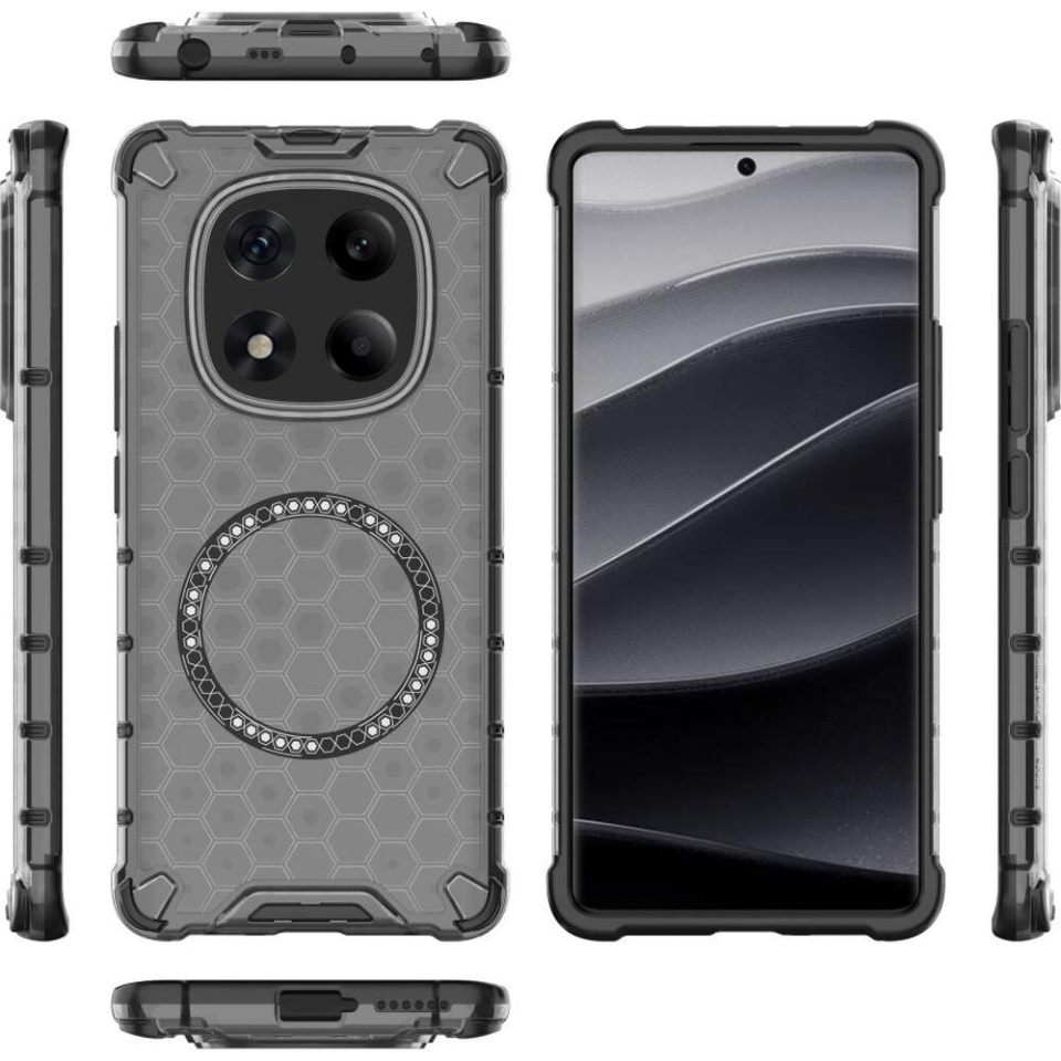 Husa pentru Xiaomi Redmi Note 14 Pro 4G, SKYDDAR INNOVATION, HoneyComb Shield MagSafe, Negru, set cu sticker - 2 | YEO