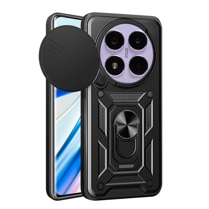 Husa pentru Xiaomi Redmi Note 14 Pro cu inel magnetic si protectie camera Skyddar CamShield - Negru