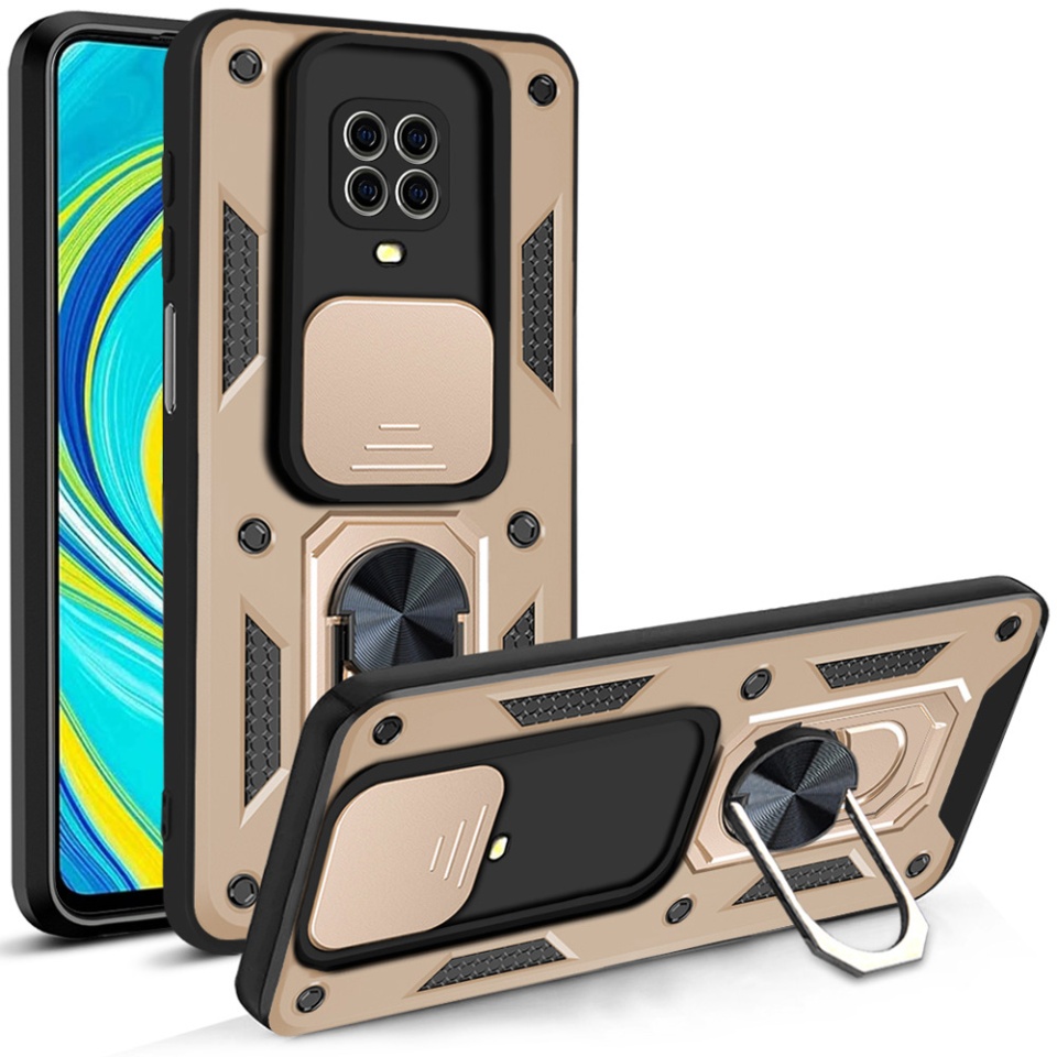 Husa pentru Xiaomi Redmi Note 9 Pro / Redmi Note 9S / Redmi Note 9 Pro Max, SKYDDAR INNOVATION, CamShield, Inel magnetic, set cu sticker, Auriu