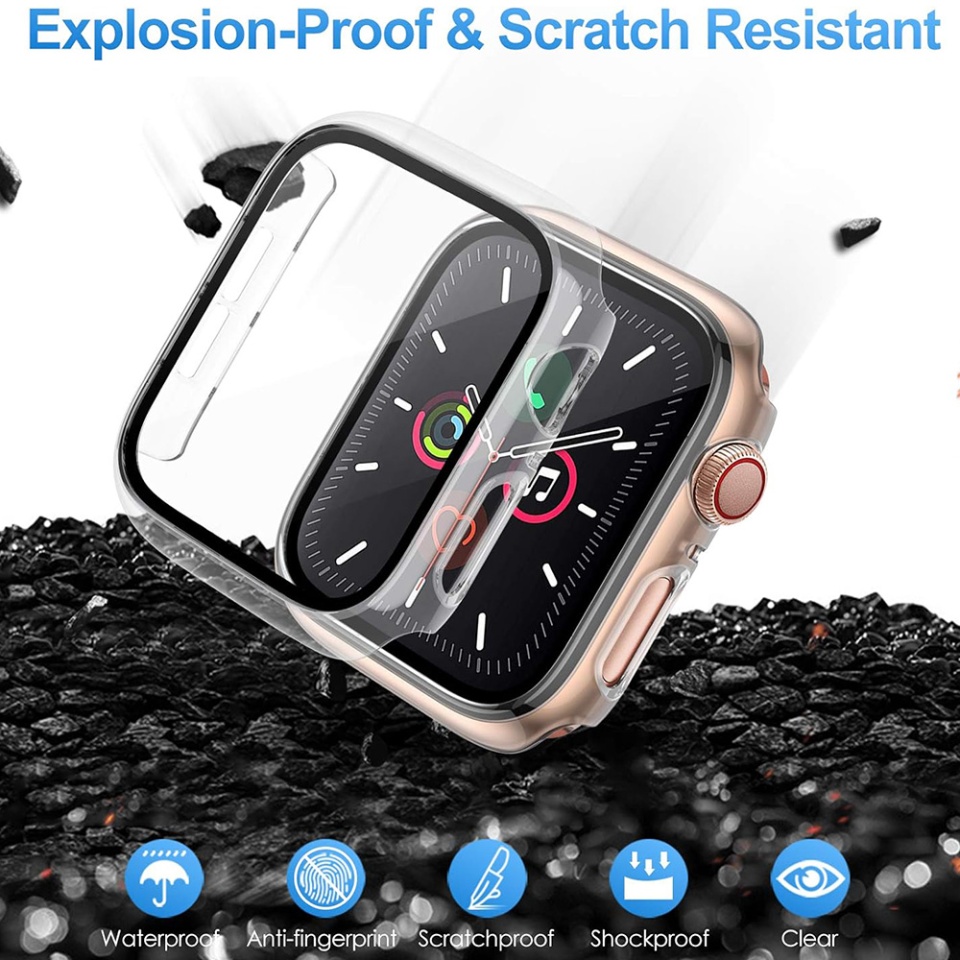 Husa Protectie 360°, Ultra-Subtire, Anti-Soc pentru Apple Watch 4 / 5 / 6 / SE (44mm), Anti-Soc Full Screen - Transparenta - 1 | YEO