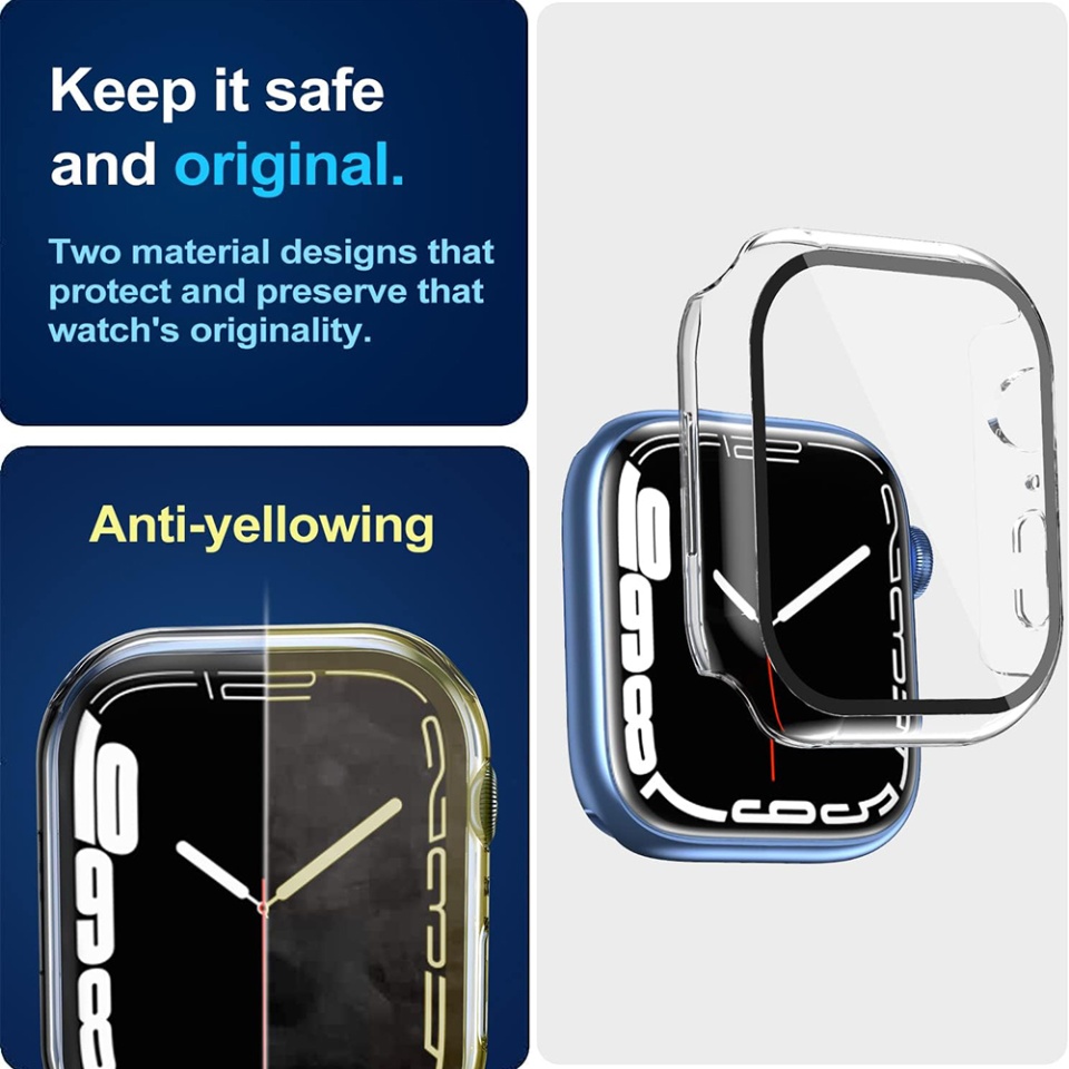 Husa Protectie 360°, Ultra-Subtire, Anti-Soc pentru Apple Watch 7 (45mm), Anti-Soc Full Screen - Transparenta - 3 | YEO