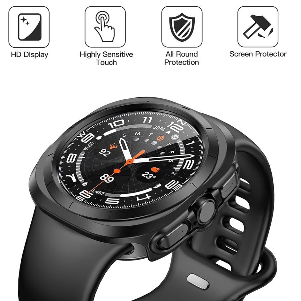 Husa Protectie 360°, Ultra-Subtire, Anti-Soc pentru Samsung Galaxy Watch Ultra (47mm), Anti-Soc Full Screen - Negru - 1 | YEO