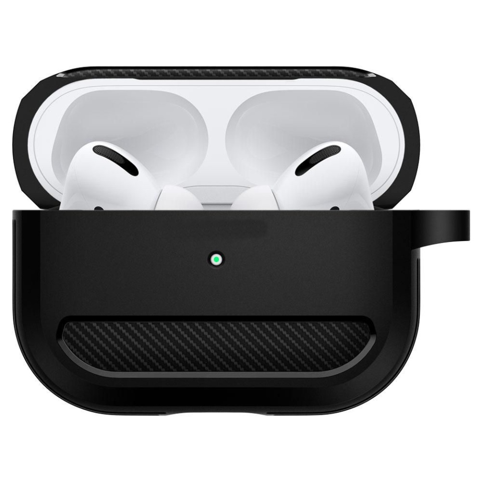 Husa Protectie pentru AirPods Pro 1 / AirPods Pro 2, din Fibra de Carbon Silicon, cu Breloc Carabina, Incarcare Wireless, EarSafe - Roz - 1 | YEO