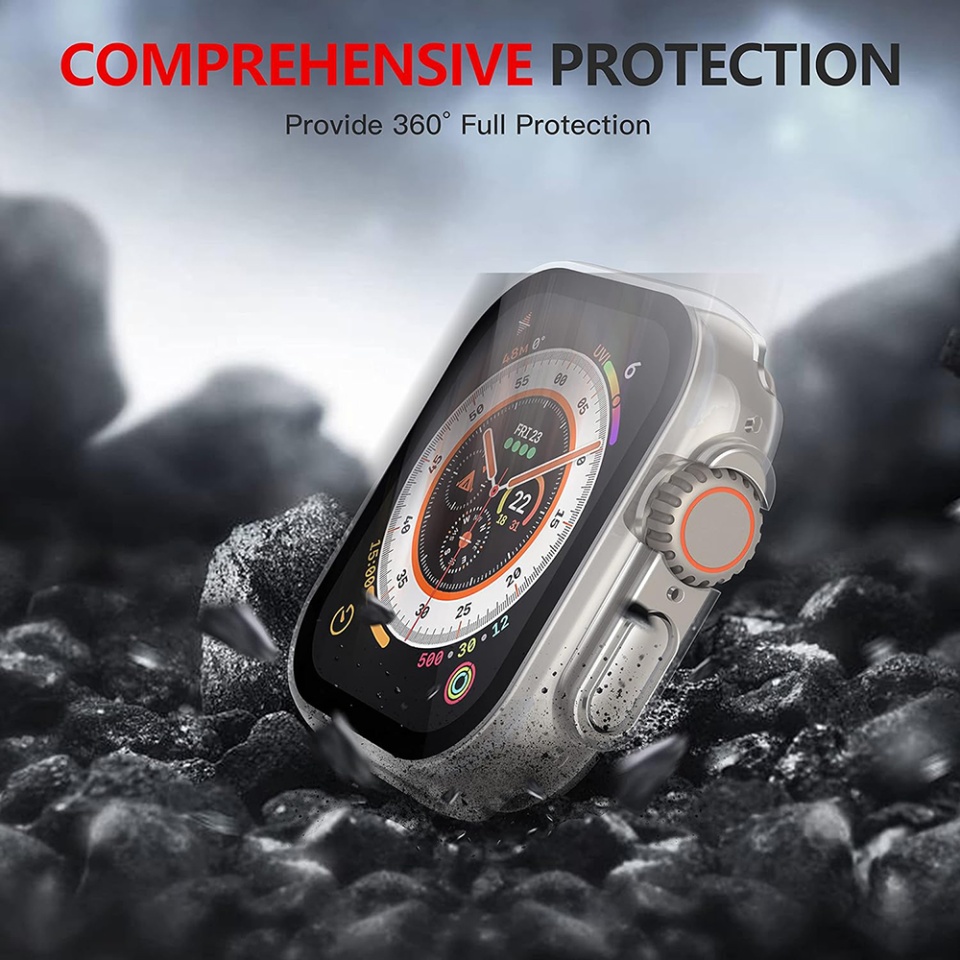 Husa protectie Smartwatch Apple Watch Ultra / Ultra 2, SKYDDAR INNOVATION, Defense360 Pro + Screen Protector, AntiSoc, set cu sticker, Transparenta - 1 | YEO