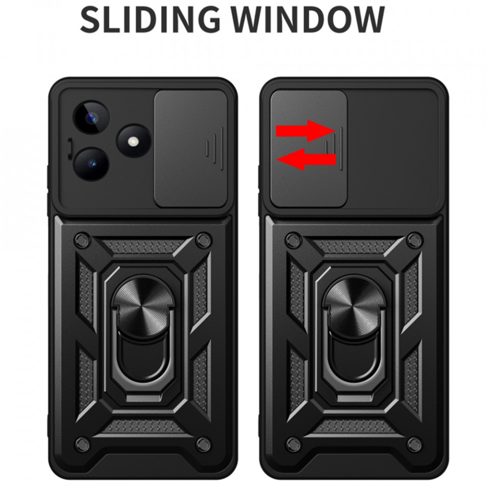 Husa Realme C51 / Note 50 cu inel magnetic si protectie camera Skyddar CamShield - Negru - 1 | YEO