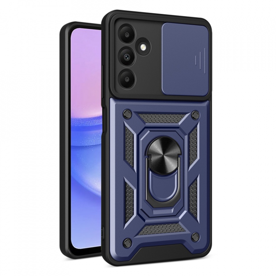 Husa Samsung Galaxy A15 4G / Galaxy A15 5G cu inel magnetic si protectie camera Skyddar CamShield - Albastru