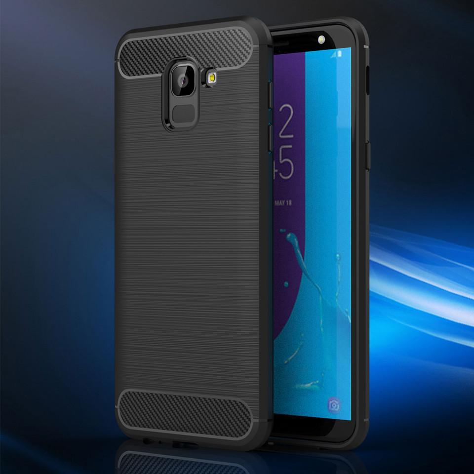 Husa Samsung Galaxy J6 2018 din silicon, Slim, cu textura Fibra Carbon - Negru - 1 | YEO