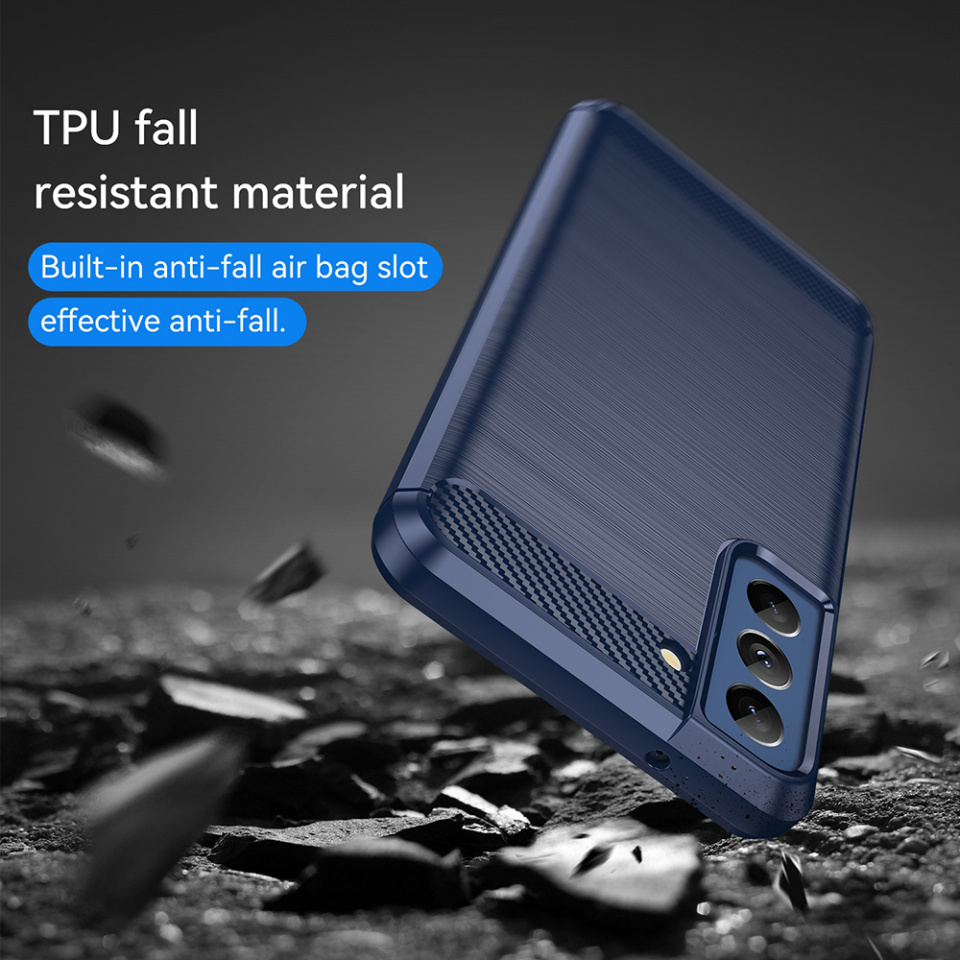 Husa Samsung Galaxy S21 FE 5G din silicon, Slim, cu textură Fibra Carbon - Albastru carbon - 3 | YEO