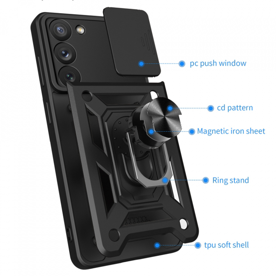 Husa Samsung Galaxy S22 5G cu inel magnetic si protectie camera Skyddar CamShield - Rose Gold - 2 | YEO