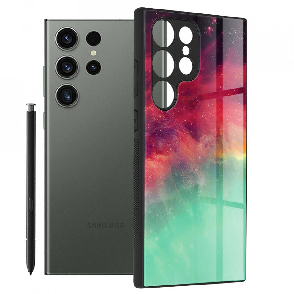 Husa Samsung Galaxy S23 Ultra cu sticla securizata, Techsuit Glaze - Fiery Ocean