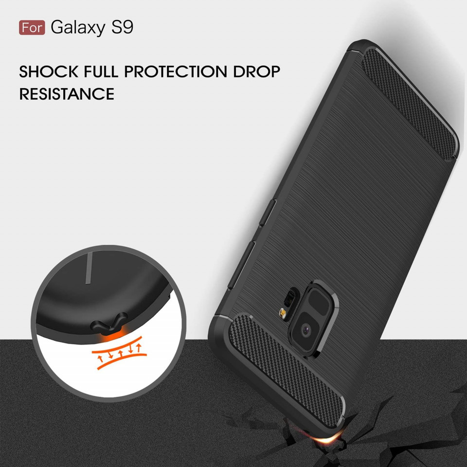 Husa Samsung Galaxy S9 din silicon, Slim, cu textura Fibra Carbon - Negru - 3 | YEO