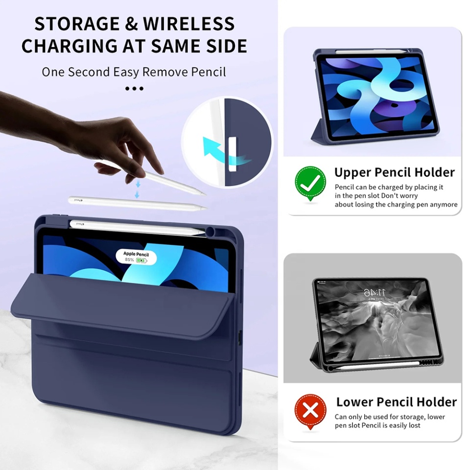 Husa tableta pentru iPad Air (2024) cu suport cu 2 Unghi și functie Sleep/Wake, SKDR OfficeMate - Bleu - 3 | YEO
