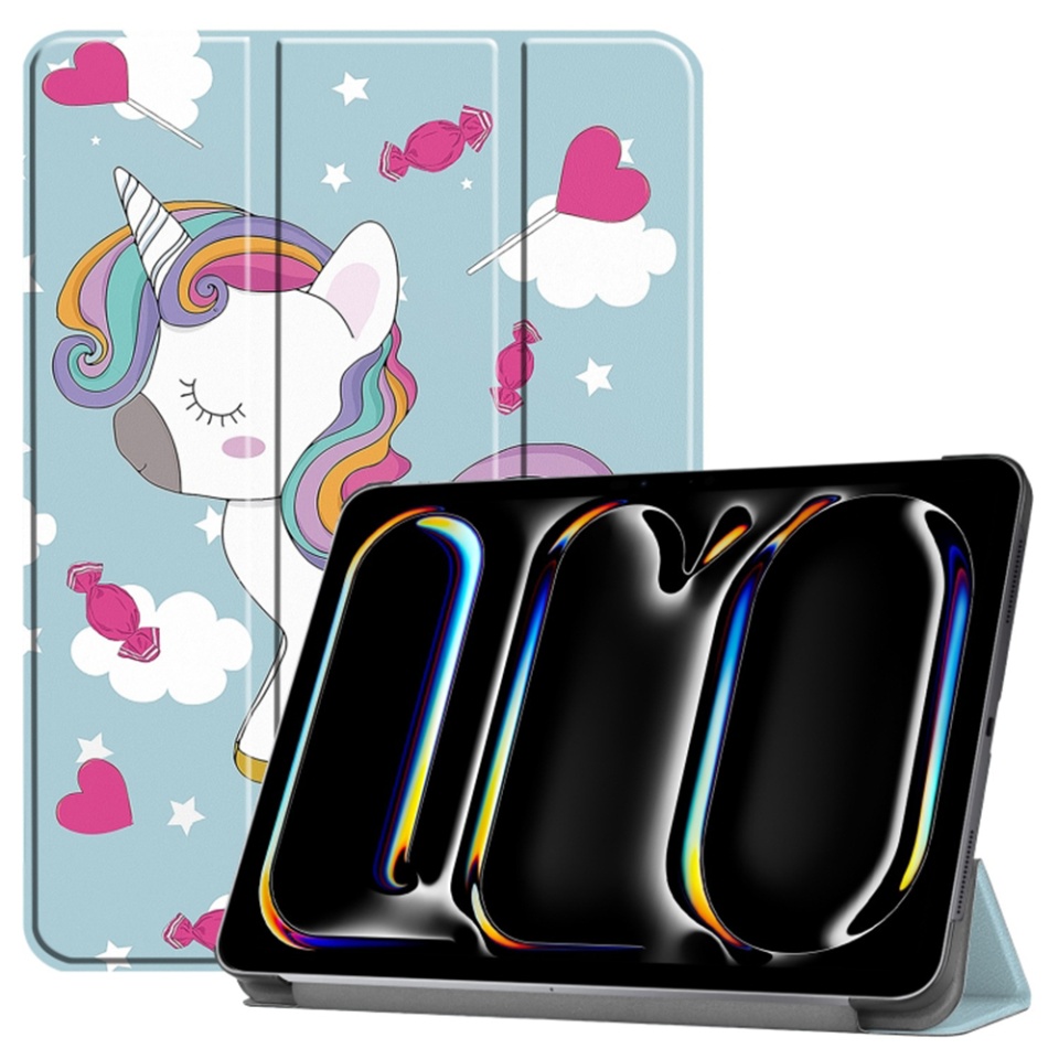 Husa tableta pentru iPad Pro 11 (2024), SKYDDAR INNOVATION, cu suport Multi-Unghi si functie Sleep/Wake, FoldPro, Unicorn, set cu sticker