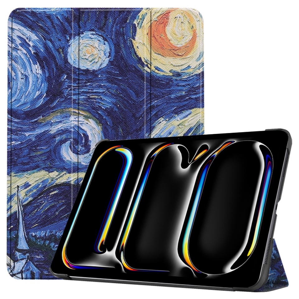 Husa tableta pentru iPad Pro 13 (2024), SKYDDAR INNOVATION, cu suport Multi-Unghi si functie Sleep/Wake, FoldPro, Starry night, set cu sticker