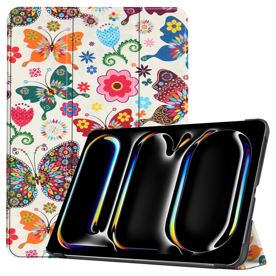 Husa tableta pentru iPad Pro 13 (2024), SKYDDAR INNOVATION, cu suport Multi-Unghi si functie Sleep/Wake, FoldPro, Butterfly, set cu sticker