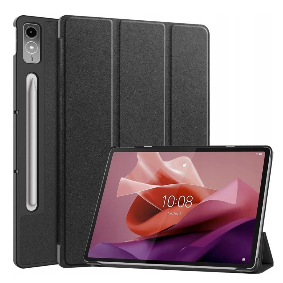 Husa tableta pentru Lenovo Tab P12, SKYDDAR INNOVATION, cu suport Multi-Unghi si functie Sleep/Wake, FoldPro, Negru, set cu sticker