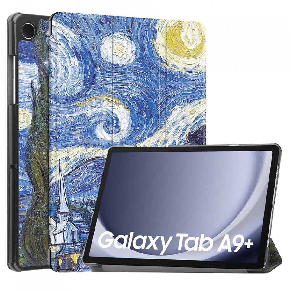 Husa tableta pentru Samsung Galaxy Tab A9 Plus cu suport Multi-Unghi și functie Sleep/Wake , SKYDDAR FoldVision Colour - Starry night