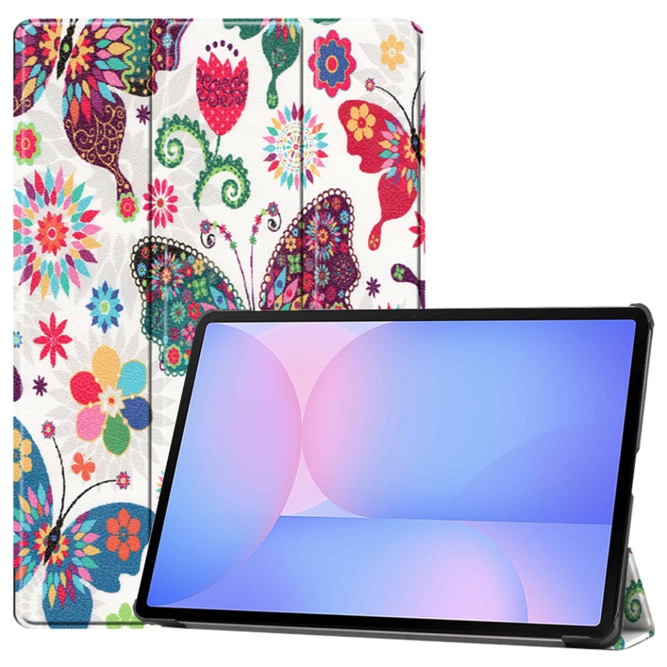Husa tableta pentru Samsung Galaxy Tab S10 FE Plus, SKYDDAR INNOVATION, cu suport Multi-Unghi si functie Sleep/Wake, FoldPro, Butterfly, set cu sticker