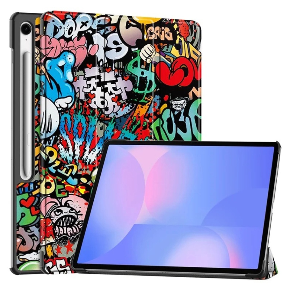 Husa tableta pentru Samsung Galaxy Tab S10 FE Plus, SKYDDAR INNOVATION, cu suport Multi-Unghi si functie Sleep/Wake, FoldPro, Urban vibe, set cu sticker