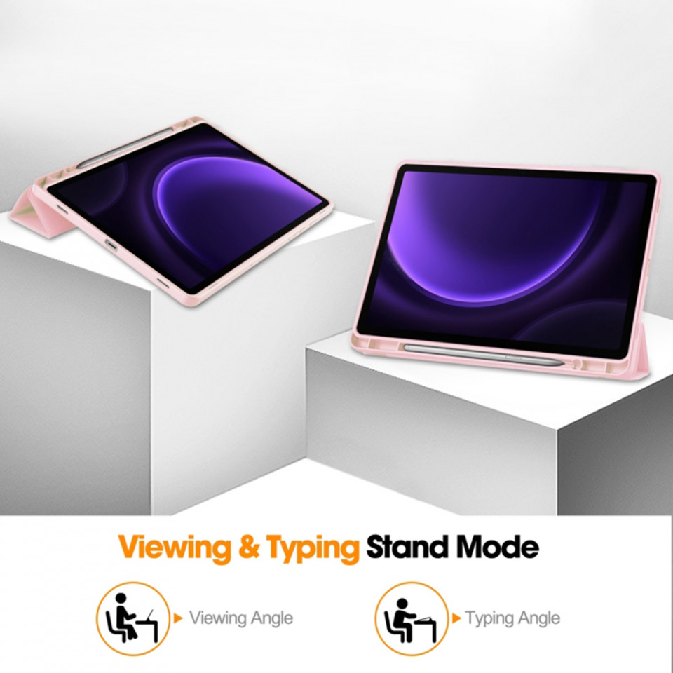 Husa tableta pentru Samsung Galaxy Tab S9 FE cu suport 2 Unghiuri și functie Sleep/Wake, SKDR OfficeMate - Roz - 1 | YEO