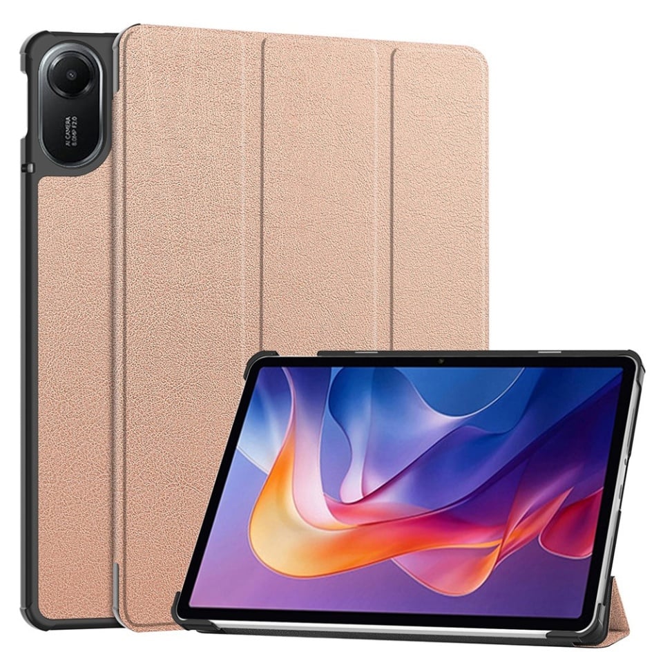 Husa tableta pentru Xiaomi Redmi Pad 2, SKYDDAR INNOVATION, cu suport Multi-Unghi si functie Sleep/Wake, FoldPro, Roz, set cu sticker