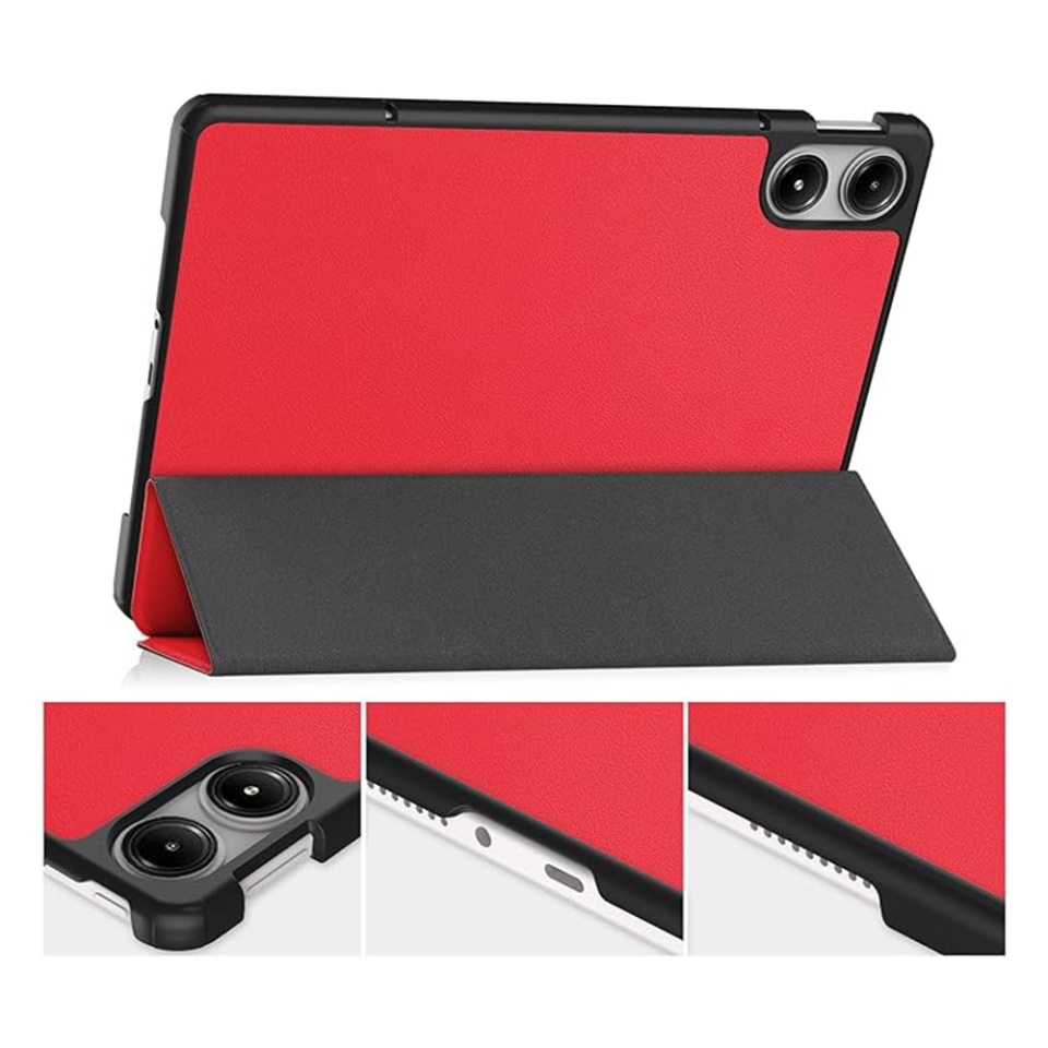 Husa tableta pentru Xiaomi Redmi Pad Pro / Redmi Pad Pro 5G / Poco Pad, SKYDDAR INNOVATION, cu suport Multi-Unghi si functie Sleep/Wake, FoldPro, Rosu, set cu sticker - 2 | YEO