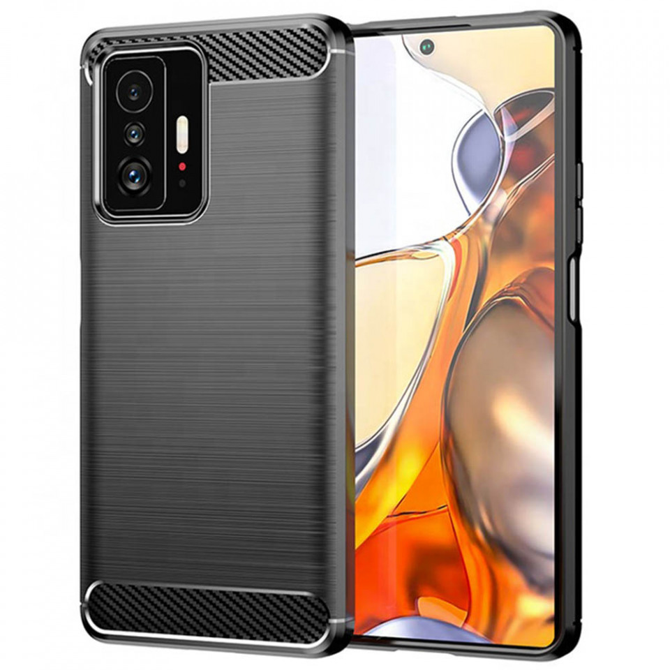 Husa Xiaomi 11T / 11T Pro din silicon, Slim, cu textura Fibra Carbon - Negru