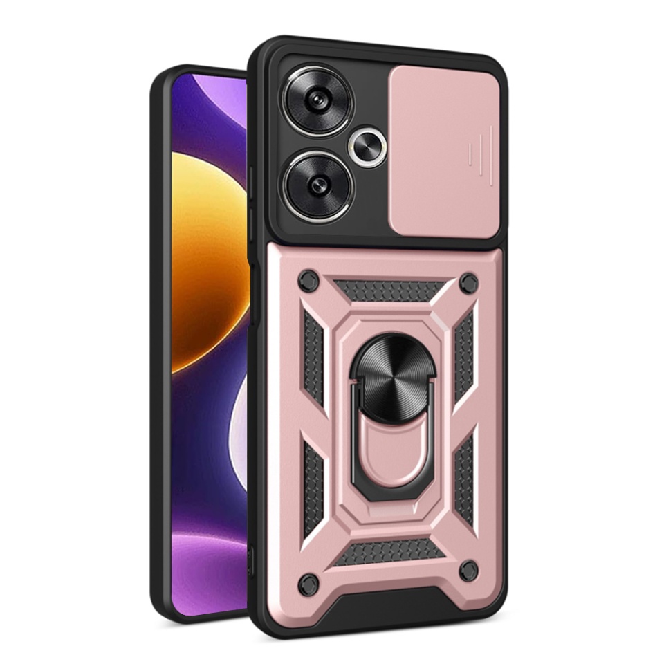 Husa Xiaomi Poco F6 cu inel magnetic si protectie camera Skyddar CamShield - Roz