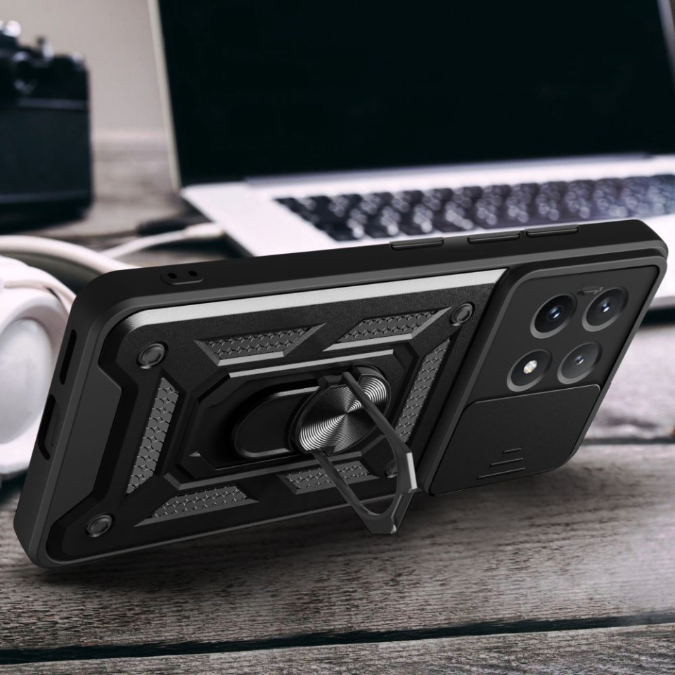 Husa Xiaomi Poco F6 Pro cu inel magnetic si protectie camera Skyddar CamShield - Roz - 2 | YEO