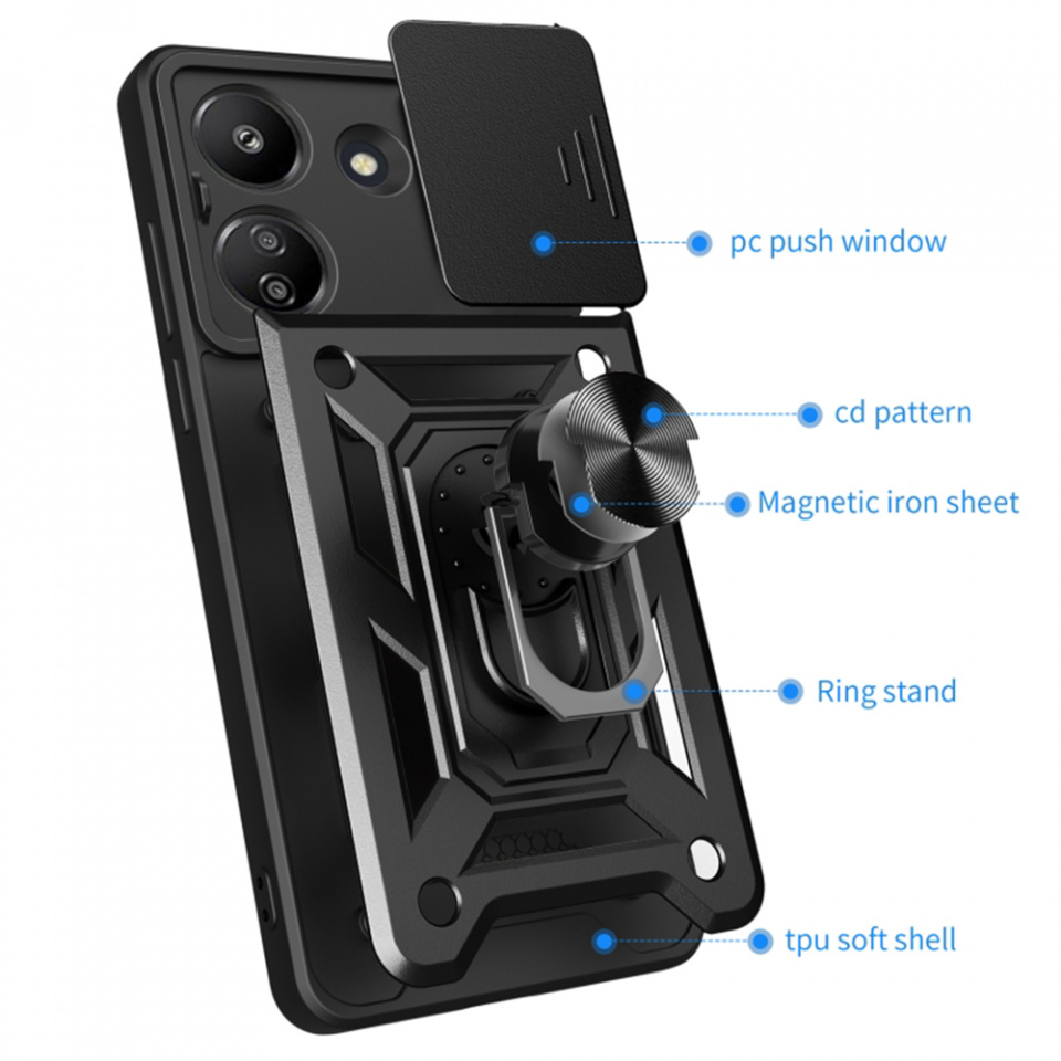 Husa Xiaomi Redmi 13C 5G / Poco M6 cu inel magnetic si protectie camera Skyddar CamShield - Rose Gold - 1 | YEO