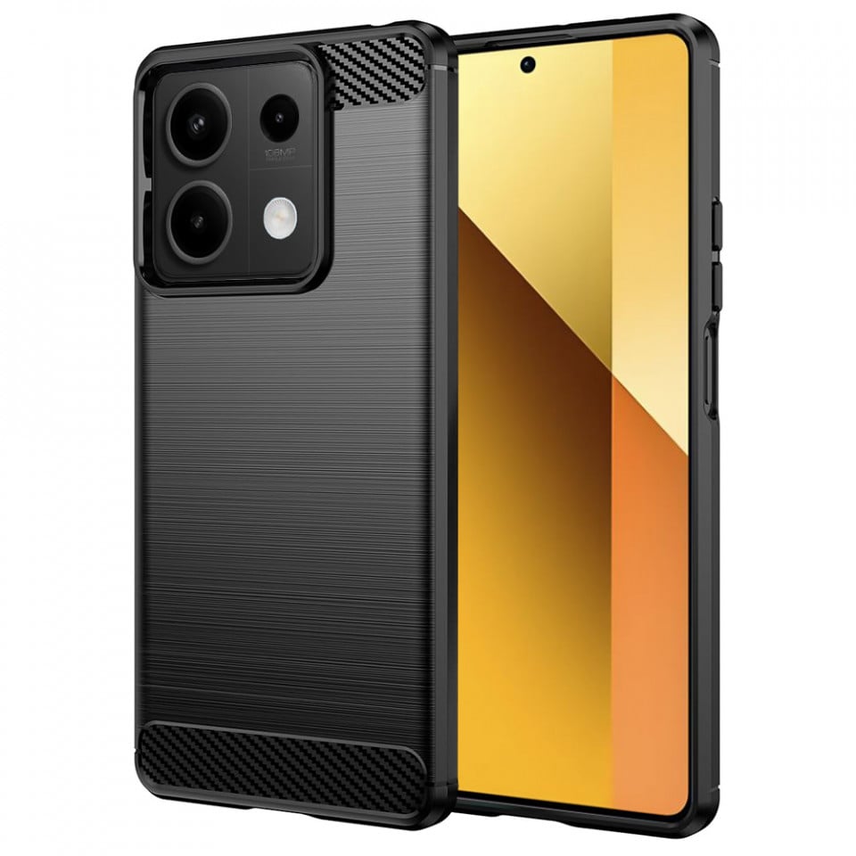 Husa Xiaomi Redmi Note 13 5G din silicon, Slim, cu textură Fibra Carbon - Negru