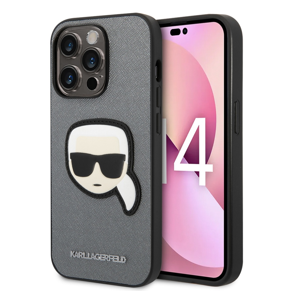Huse pentru iPhone 14 Pro Max, Karl Lagerfeld, Saffiano, Argintiu