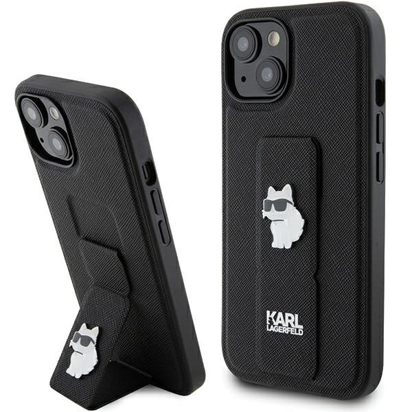 Huse pentru iPhone 15 Plus, Karl Lagerfeld, Saffiano Gripstand, Negru