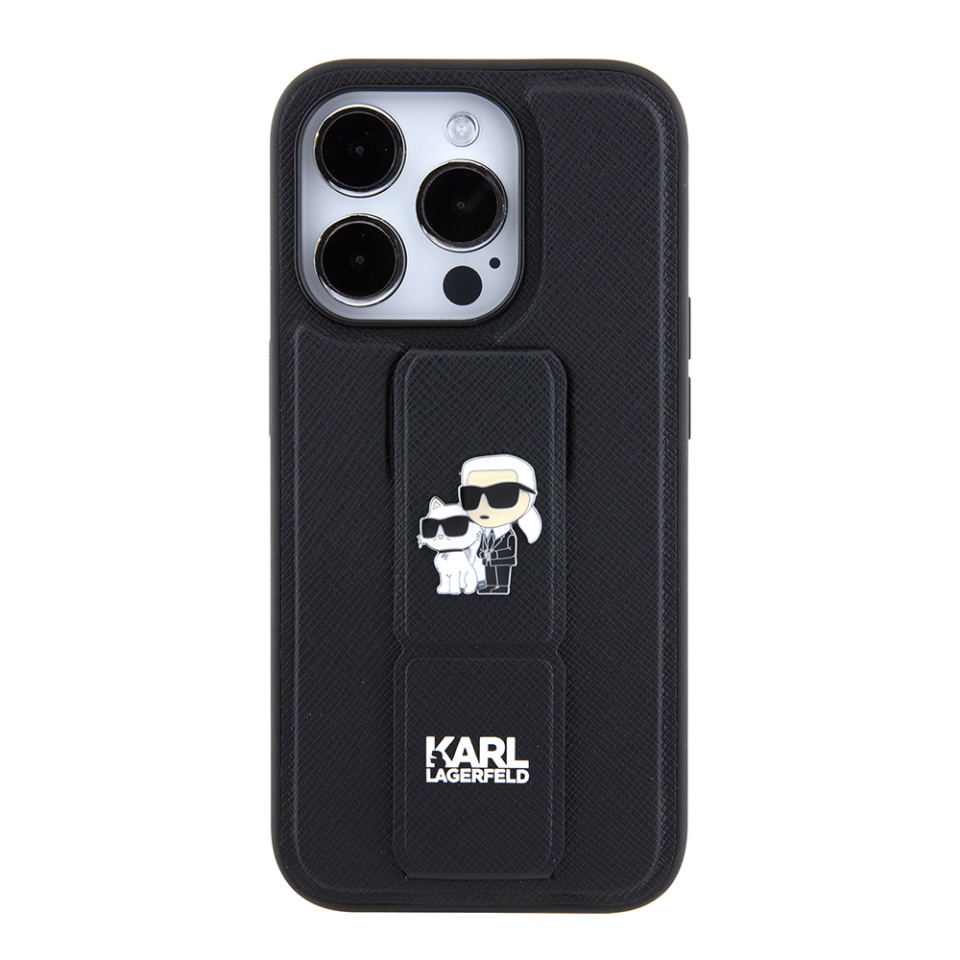 Huse pentru iPhone 15 Pro Max, Karl Lagerfeld, Saffiano Gripstand, Negru - 1 | YEO